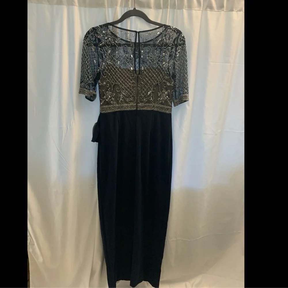 NEW Adrianna Papell Beaded Cascading Ruffle Gown in Midnight Blue [ SZ 4 ]‎